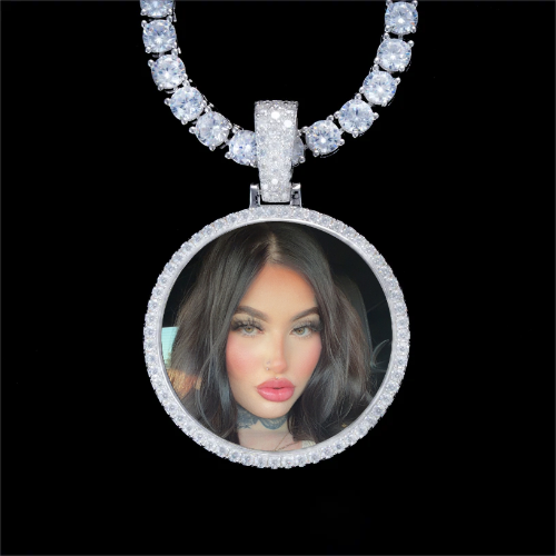 925S & VVS Moissanite 3D Circle Custom Picture Pendant