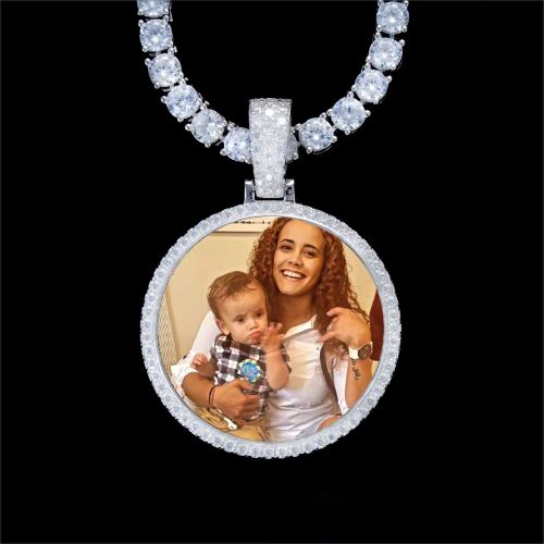 925S & VVS Moissanite 3D Circle Custom Picture Pendant