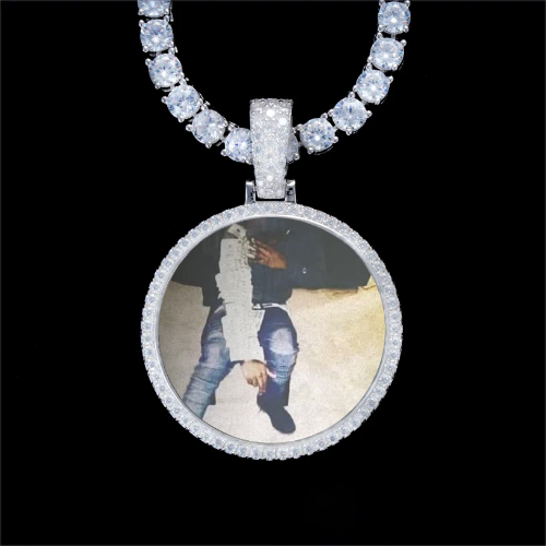 925S & VVS Moissanite 3D Circle Custom Picture Pendant