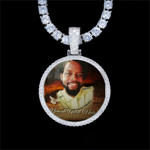 925S & VVS Moissanite 3D Circle Custom Picture Pendant