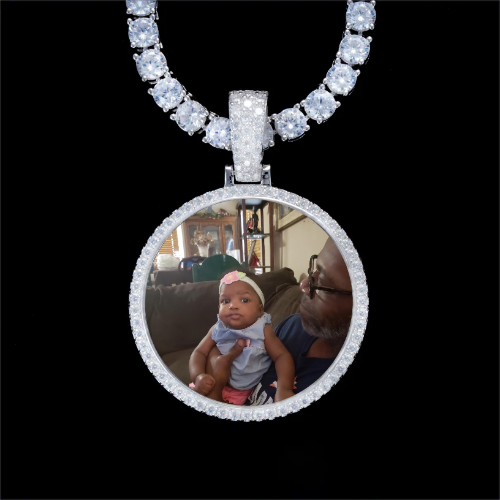 925S & VVS Moissanite 3D Circle Custom Picture Pendant