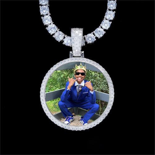 925S & VVS Moissanite 3D Circle Custom Picture Pendant