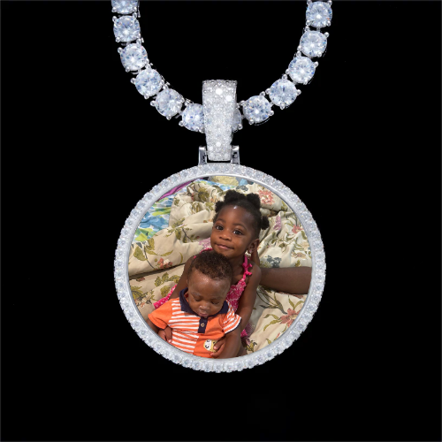 925S & VVS Moissanite 3D Circle Custom Picture Pendant