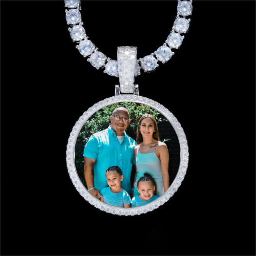 925S & VVS Moissanite 3D Circle Custom Picture Pendant