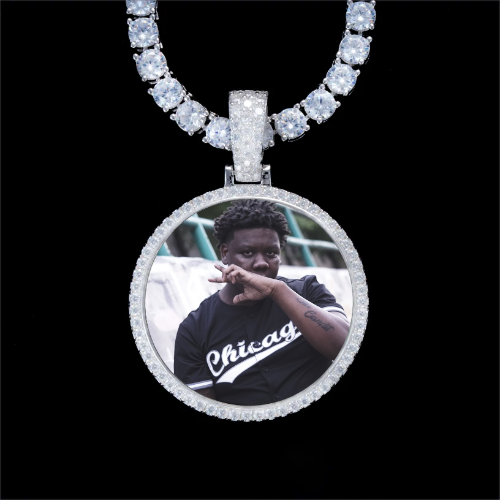 925S & VVS Moissanite 3D Circle Custom Picture Pendant