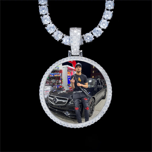 925S & VVS Moissanite 3D Circle Custom Picture Pendant