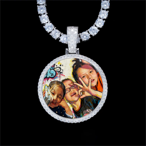 925S & VVS Moissanite 3D Circle Custom Picture Pendant