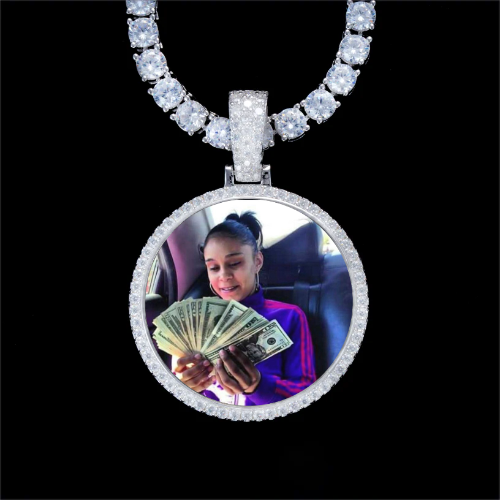 925S & VVS Moissanite 3D Circle Custom Picture Pendant