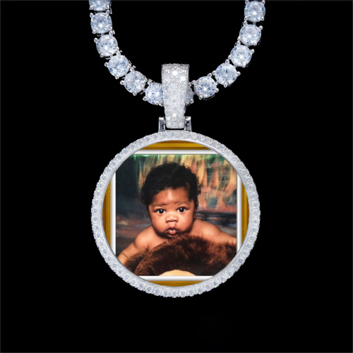 925S & VVS Moissanite 3D Circle Custom Picture Pendant