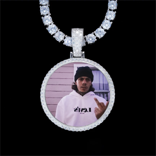 925S & VVS Moissanite 3D Circle Custom Picture Pendant
