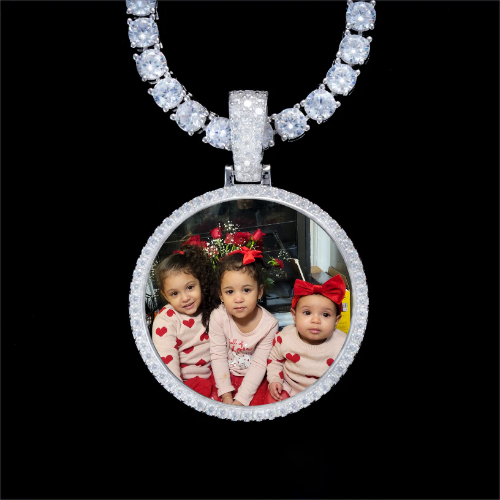 925S & VVS Moissanite 3D Circle Custom Picture Pendant