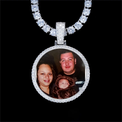 925S & VVS Moissanite 3D Circle Custom Picture Pendant
