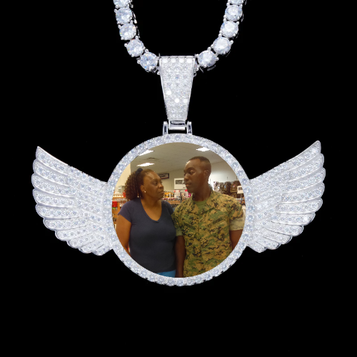 925S & VVS Moissanite 3D Wing Custom Picture Pendant