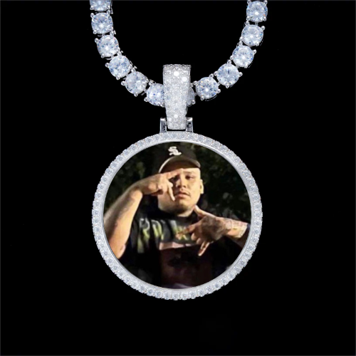 925S & VVS Moissanite 3D Circle Custom Picture Pendant