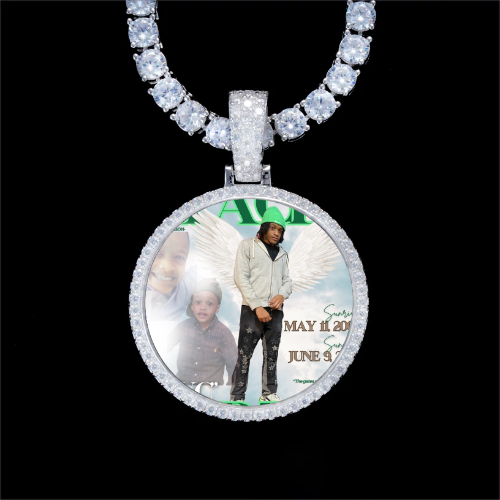 925S & VVS Moissanite 3D Circle Custom Picture Pendant