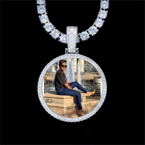 925S & VVS Moissanite 3D Circle Custom Picture Pendant