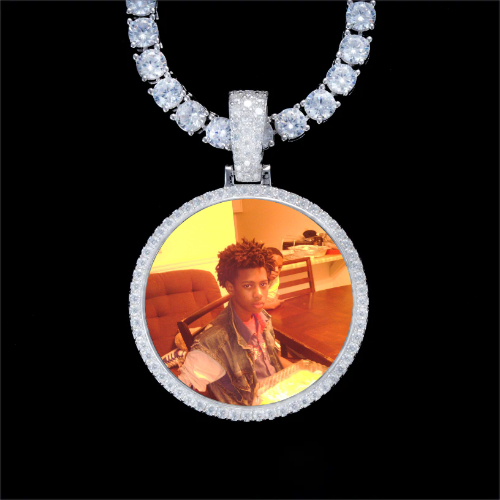 925S & VVS Moissanite 3D Circle Custom Picture Pendant