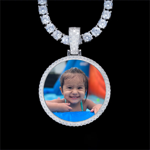925S & VVS Moissanite 3D Circle Custom Picture Pendant