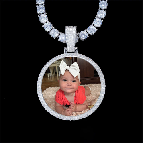 925S & VVS Moissanite 3D Circle Custom Picture Pendant
