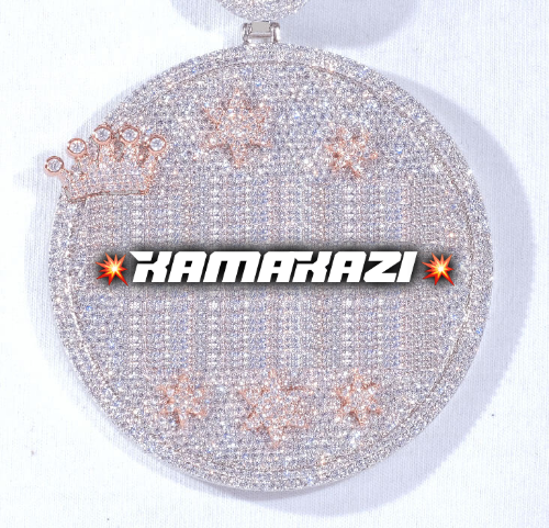 CUSTOM LETTER NECKLACE 3D BIG CROWN DISC