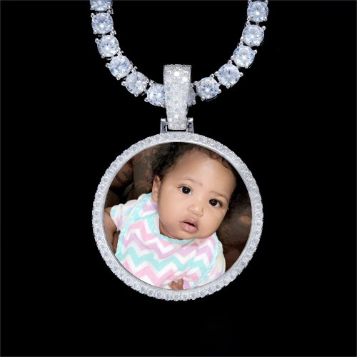 925S & VVS Moissanite 3D Circle Custom Picture Pendant