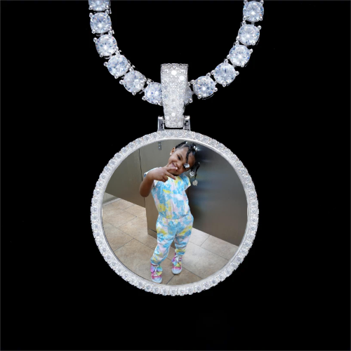 925S & VVS Moissanite 3D Circle Custom Picture Pendant