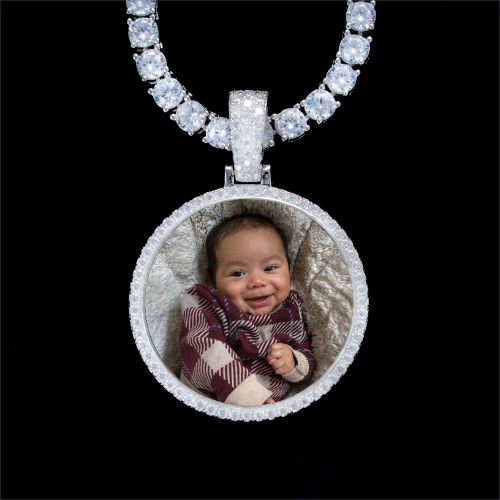 925S & VVS Moissanite 3D Circle Custom Picture Pendant