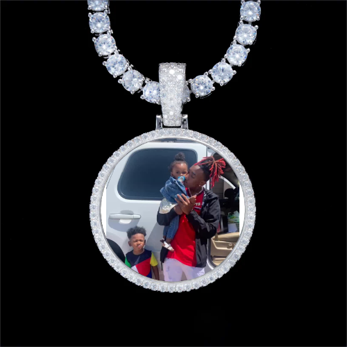 925S & VVS Moissanite 3D Circle Custom Picture Pendant