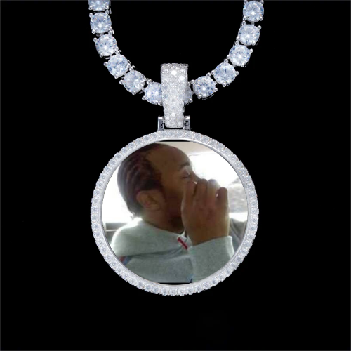 925S & VVS Moissanite 3D Circle Custom Picture Pendant