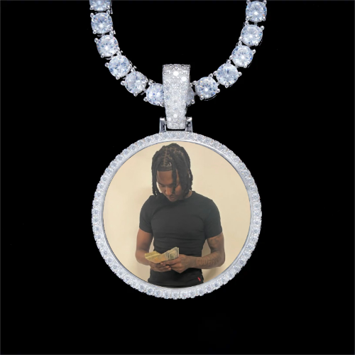 925S & VVS Moissanite 3D Circle Custom Picture Pendant