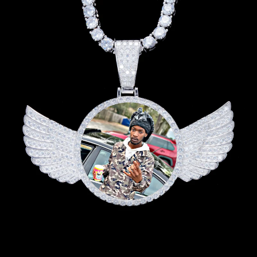 925S & VVS Moissanite 3D Wing Custom Picture Pendant