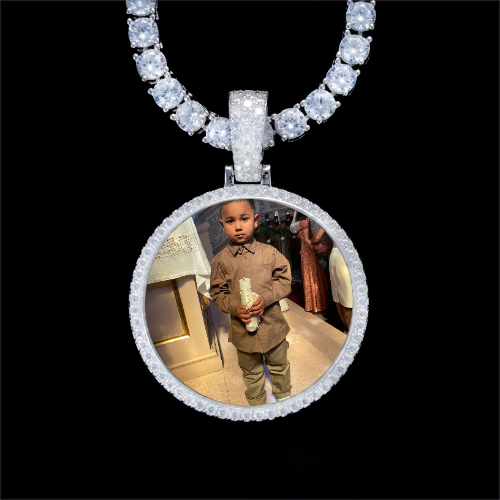 925S & VVS Moissanite 3D Circle Custom Picture Pendant