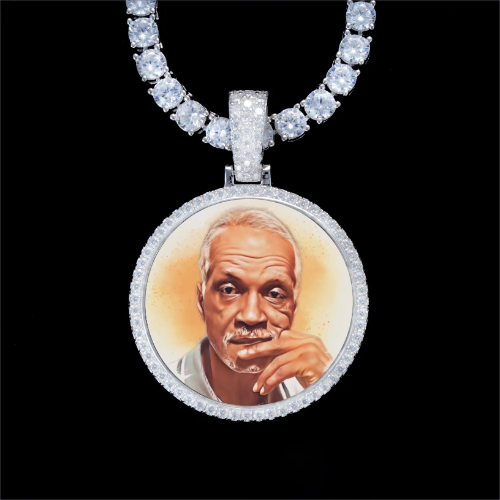 925S & VVS Moissanite 3D Circle Custom Picture Pendant