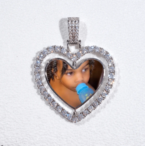 3D Spinning 2-Faced Heart Custom Picture Pendant