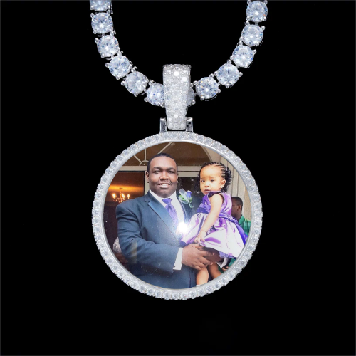 925S & VVS Moissanite 3D Circle Custom Picture Pendant