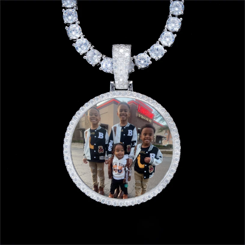 925S & VVS Moissanite 3D Circle Custom Picture Pendant