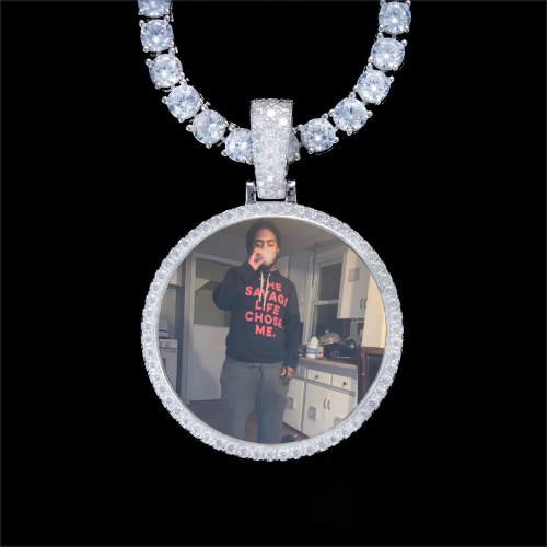 925S & VVS Moissanite 3D Circle Custom Picture Pendant