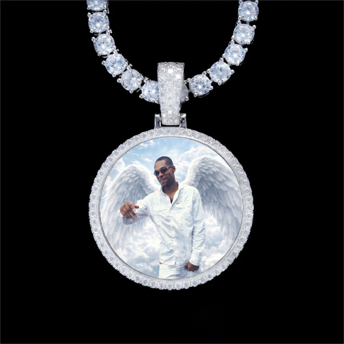 925S & VVS Moissanite 3D Circle Custom Picture Pendant