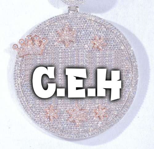 CUSTOM LETTER NECKLACE 3D BIG CROWN DISC
