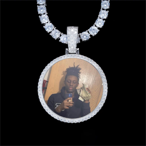 925S & VVS Moissanite 3D Circle Custom Picture Pendant