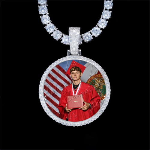 925S & VVS Moissanite 3D Circle Custom Picture Pendant