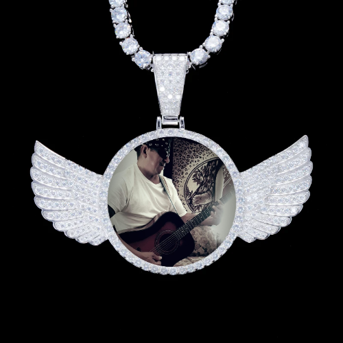 925S & VVS Moissanite 3D Wing Custom Picture Pendant