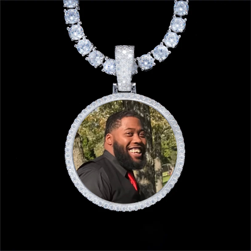 925S & VVS Moissanite 3D Circle Custom Picture Pendant