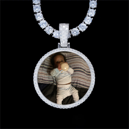 925S & VVS Moissanite 3D Circle Custom Picture Pendant