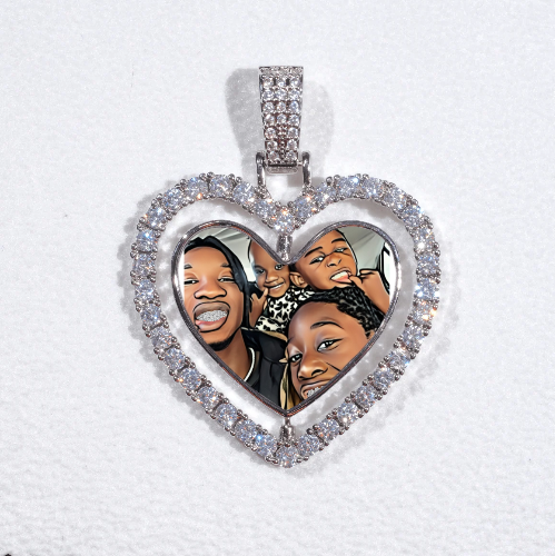 3D Spinning 2-Faced Heart Custom Picture Pendant