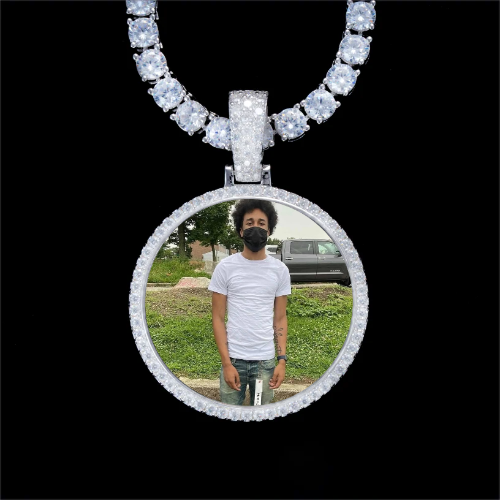 925S & VVS Moissanite 3D Circle Custom Picture Pendant