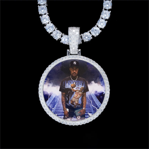 925S & VVS Moissanite 3D Circle Custom Picture Pendant