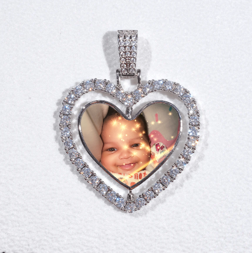 3D Spinning 2-Faced Heart Custom Picture Pendant