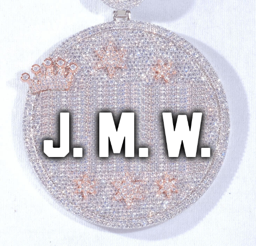 CUSTOM LETTER NECKLACE 3D BIG CROWN DISC