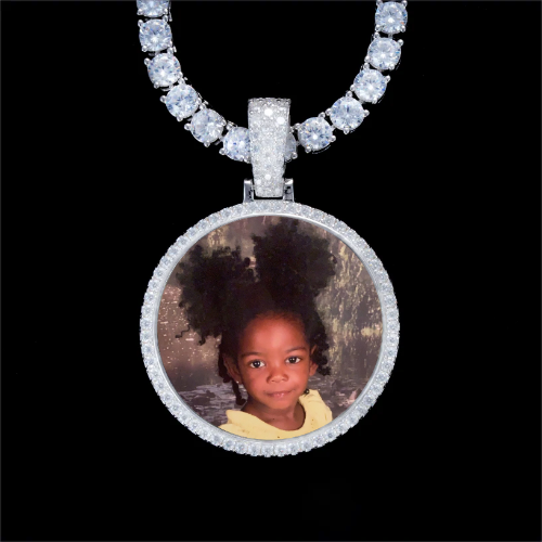 925S & VVS Moissanite 3D Circle Custom Picture Pendant